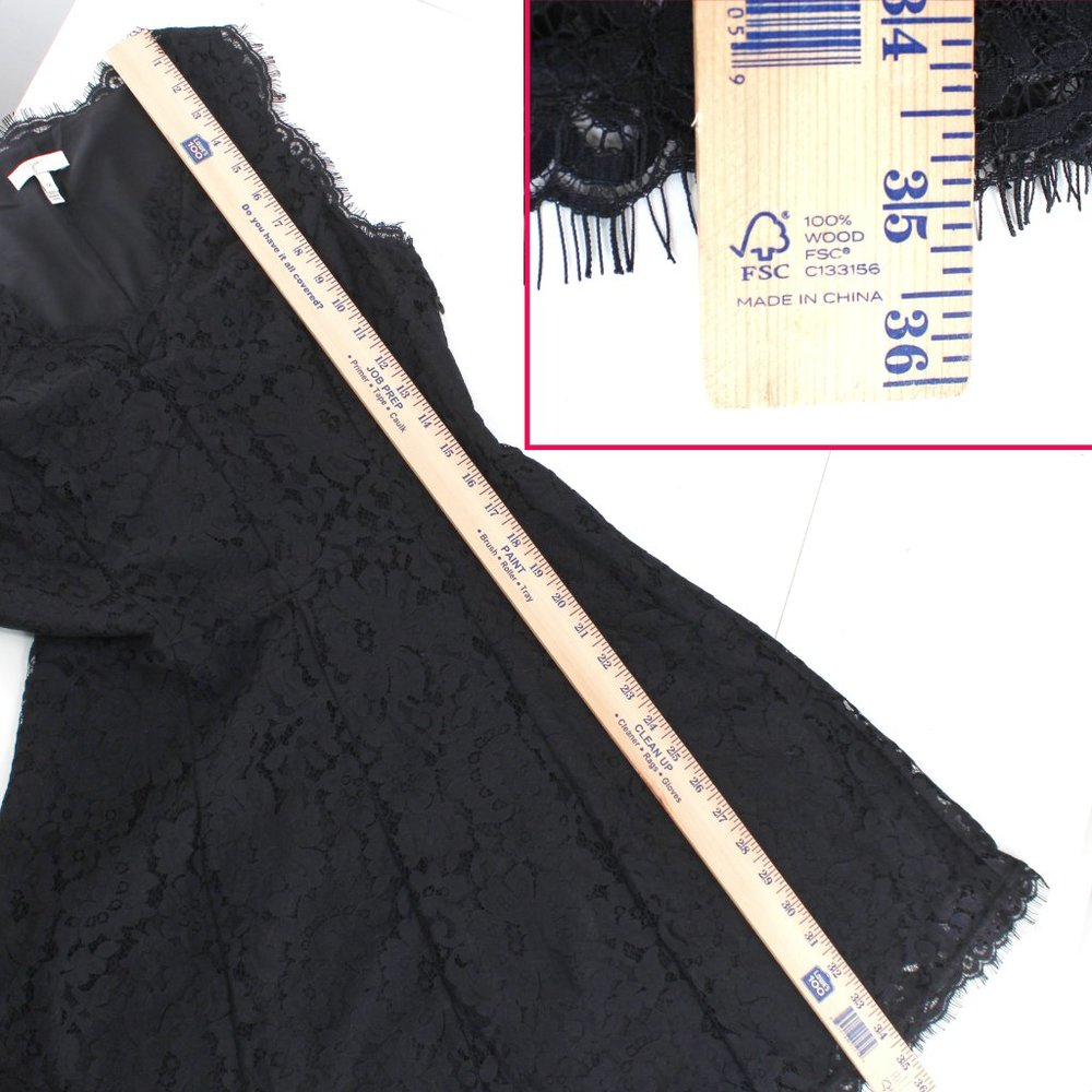 Joie Nikolina Dress Black Lace Sleeveless V Neck Scalloped Eyelash Trim SZ M - Picture 12 of 15